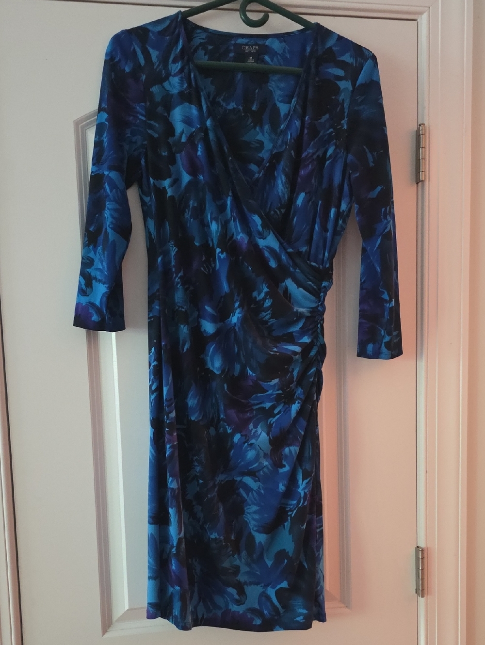 Chaps Blue & Black Floral Faux-Wrap Jersey Dress